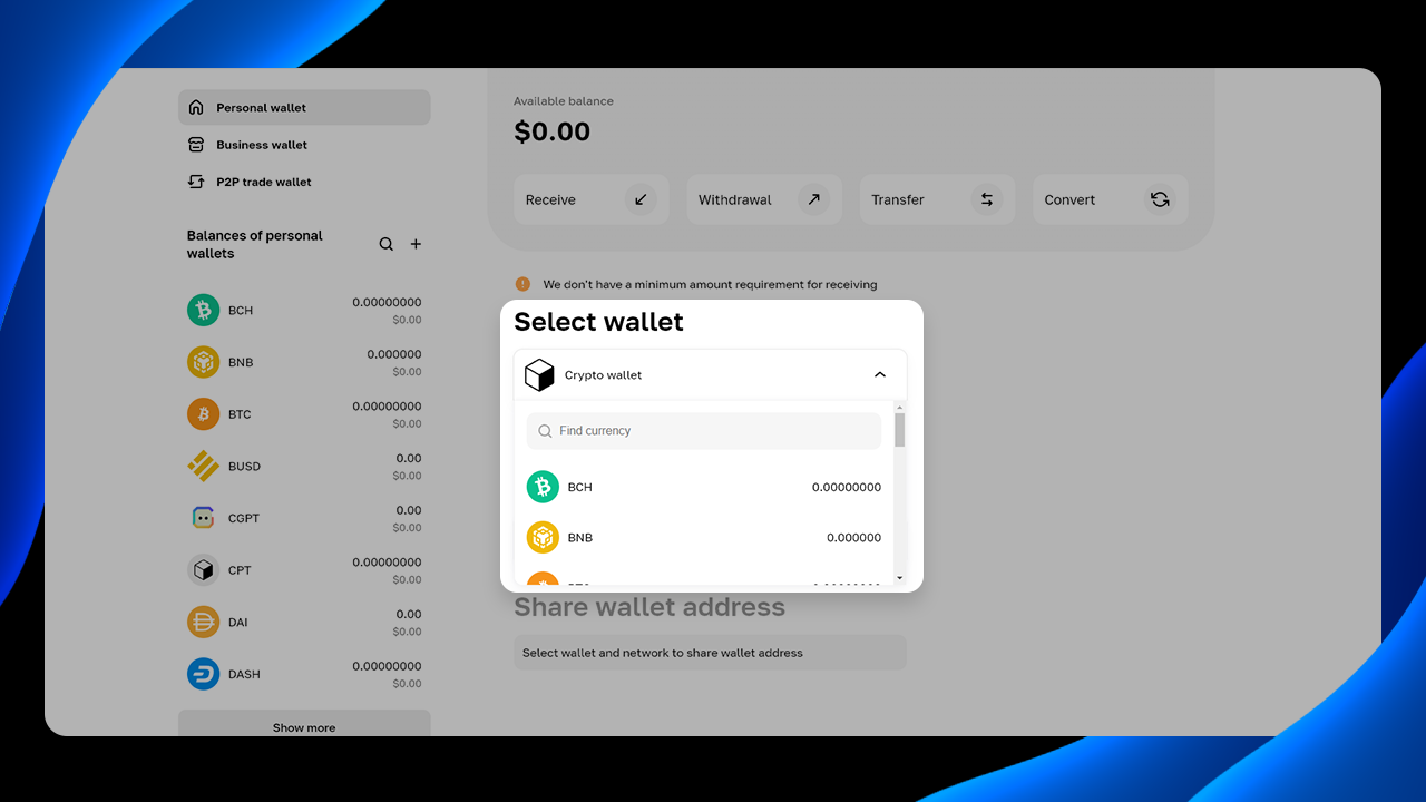 Auswahl einer Wallet